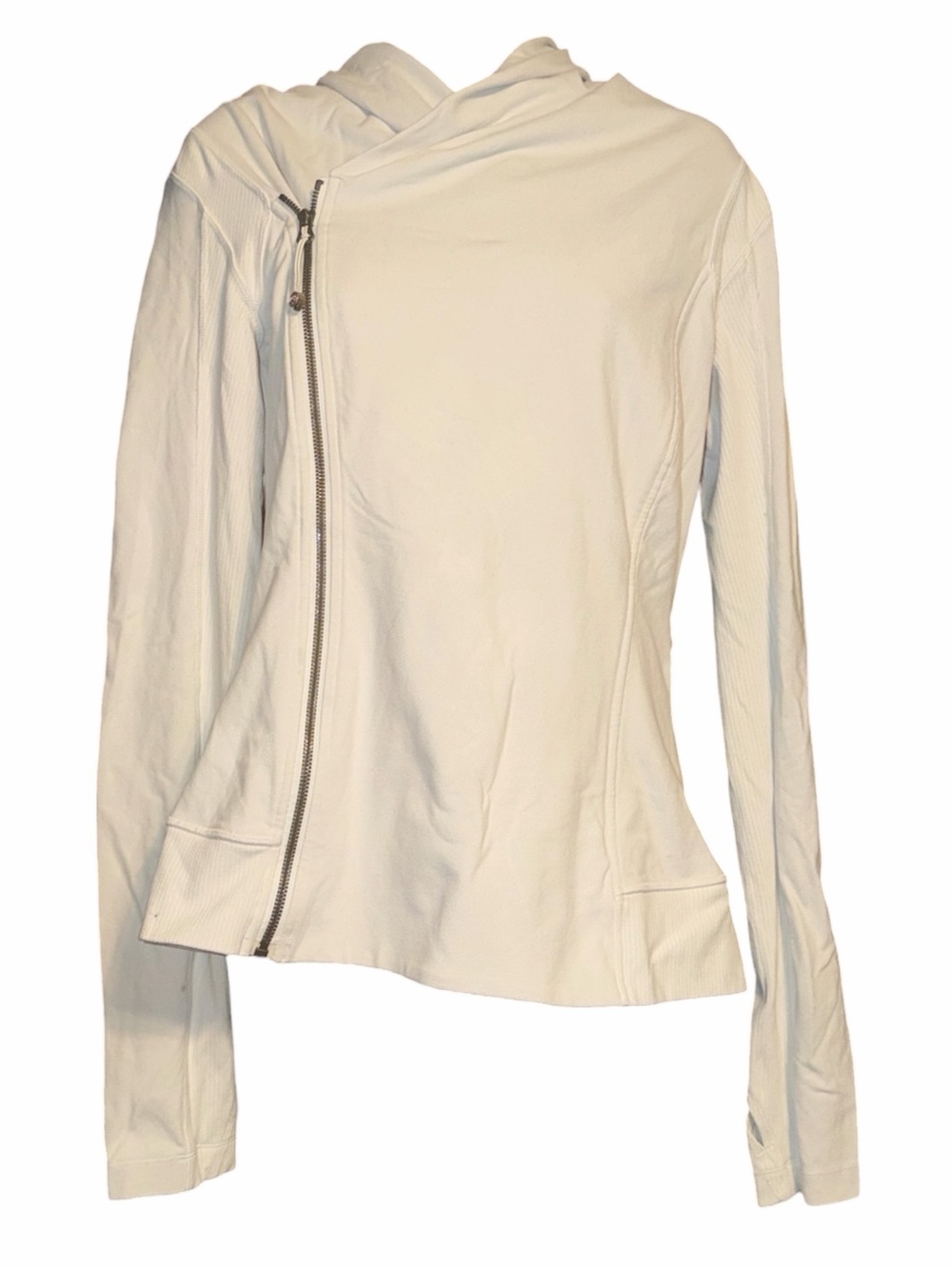 Authentic Lululemon asymmetrical zip jacket in white/off white, size 10.